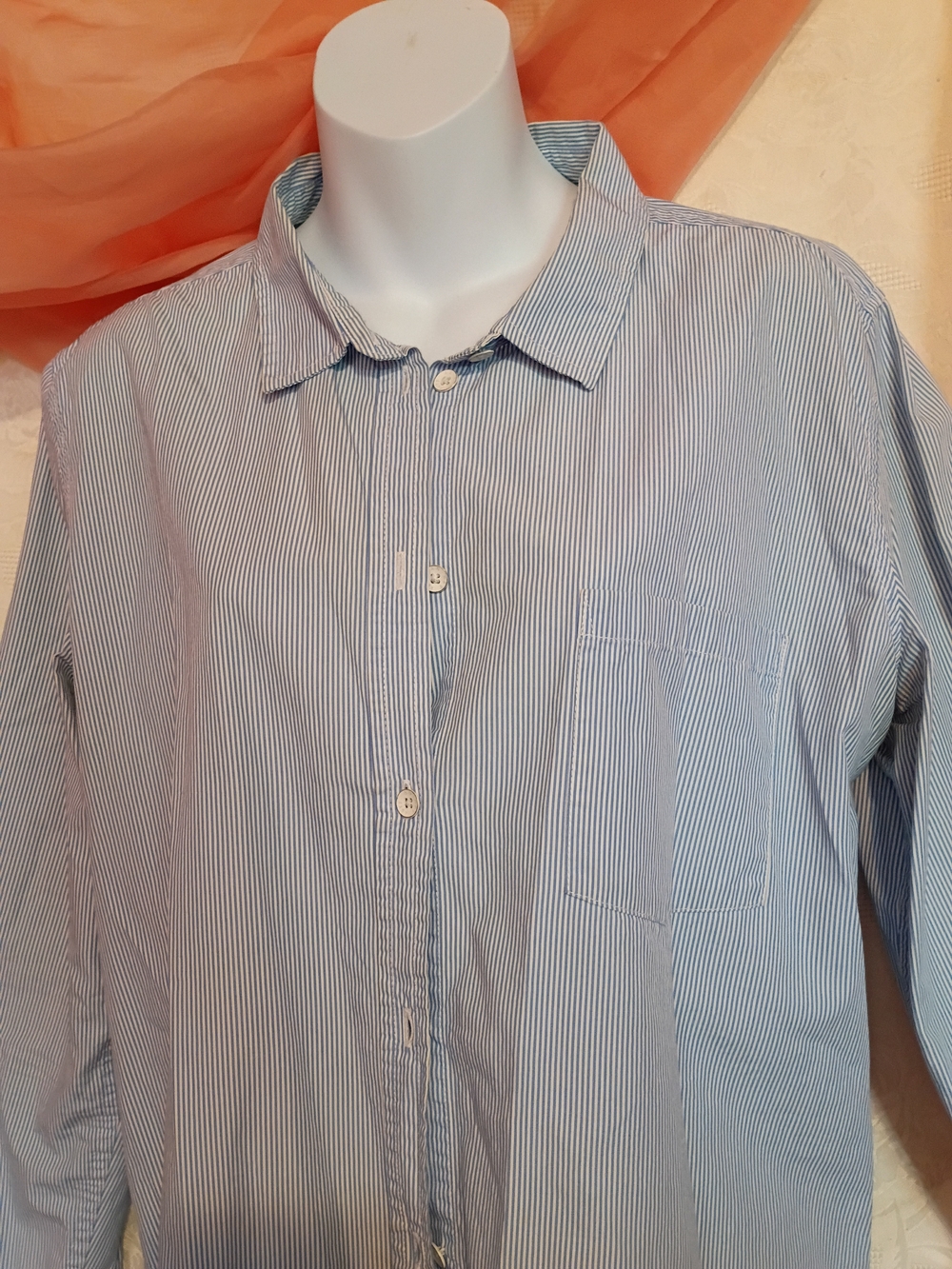 American Eagle Outfitters Ladies Light Blue Striped Button-Down Shirt Sz L - Picture 2 of 6